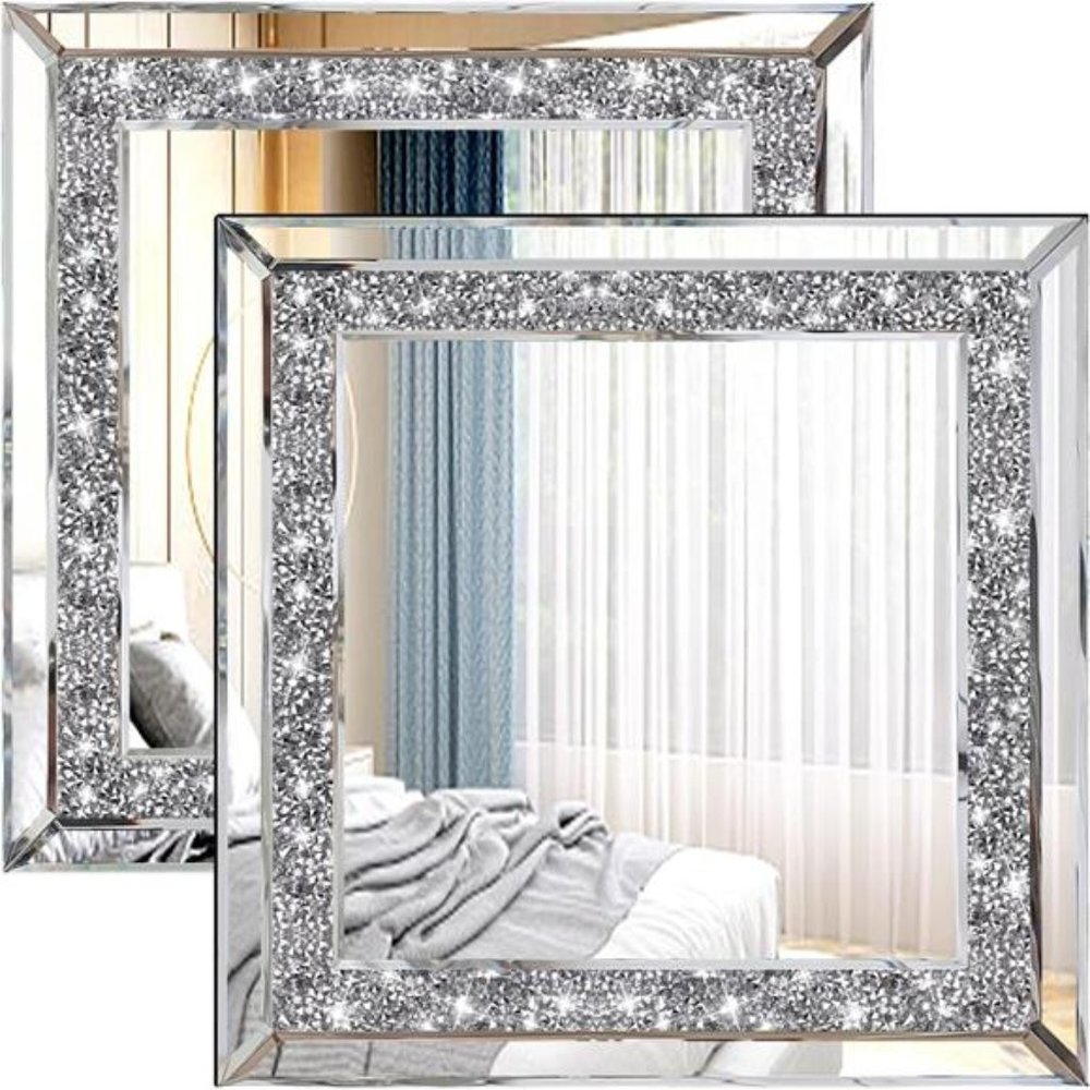 2PCS Crystal Rhinestone Diamond Wall Mirror.Brilliant Hand-Spliced Glass Mirror